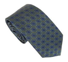 Navy Green Hexagons London Silk Tie by Van Buck