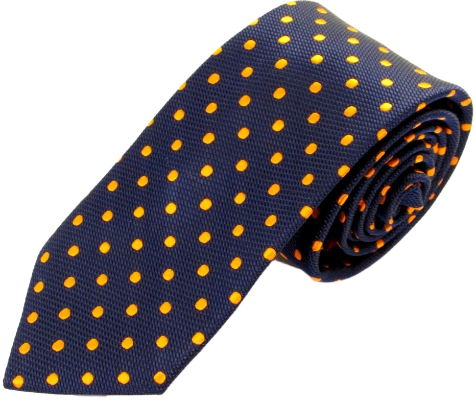 Navy Blue & Orange Polka Dot Silk Tie by Van Buck