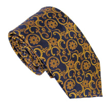 Navy Gold Swirl London Silk Tie by Van Buck