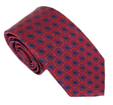 Navy Red Hexagons London Silk Tie by Van Buck