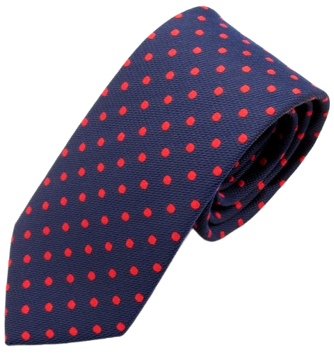 Navy Blue Silk Tie With Red Polka Dots