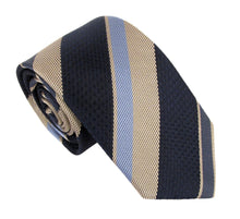 Navy Sky Beige Weave Stripe Red Label Silk Tie by Van Buck