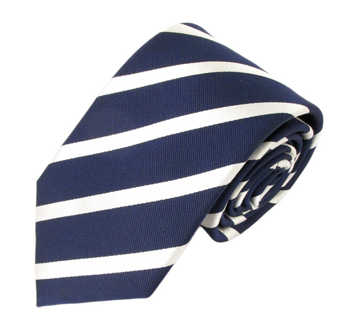 Striped Navy With White Silk Tie