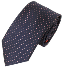 Navy Blue Silk Tie With Pink Pin Dots
