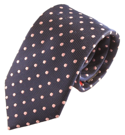Navy Blue Silk Tie With Pink Polka Dots by Van Buck