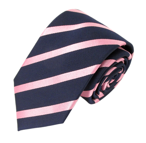 Striped Navy With Pink Silk Tie