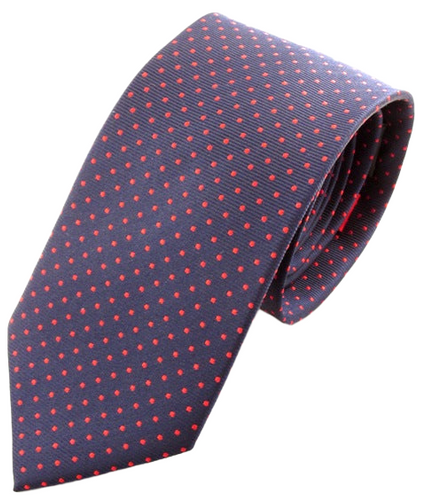 Navy Blue Silk Tie With Red Pin Dots
