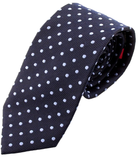 Navy Blue Silk Tie With Sky Blue Polka Dots