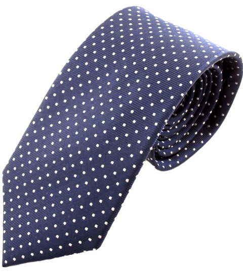 Navy Blue Silk Tie With White Pin Dots