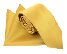 Old Gold Satin Plain Tie and Pocket Square Set by Van Buck