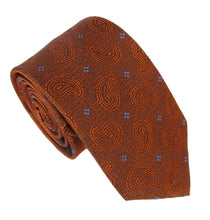 Orange Textured Self Pattern Paisley with Floral Motif London Silk Tie by Van Buck