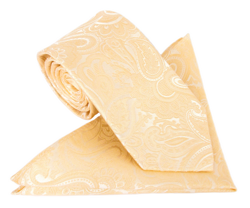 Paisley Peach Silk Tie & Pocket Square Set by Van Buck