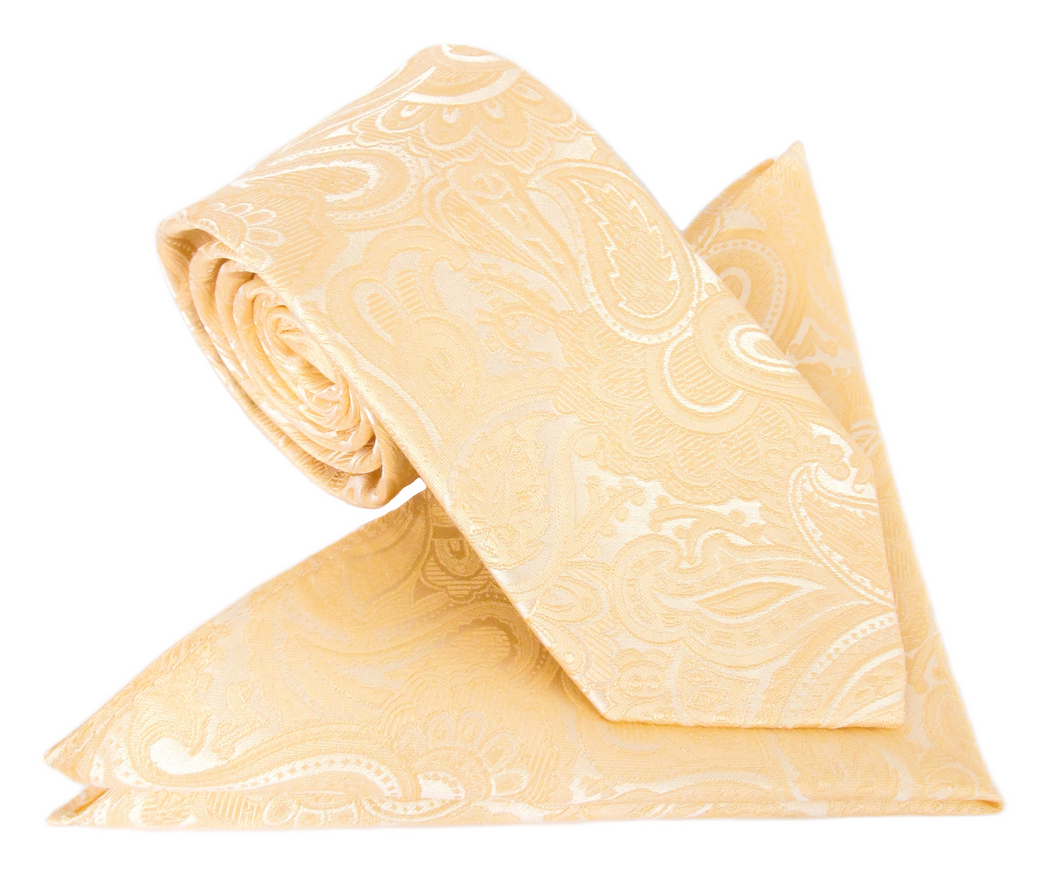 Paisley Peach Silk Tie & Pocket Square Set by Van Buck