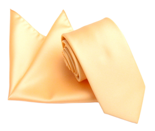 Peach Satin Wedding Tie and Pocket Square Set by Van Buck