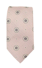 Pink Large Floral Medallion Linen Weave Red Label Silk Tie