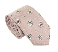 Pink Large Floral Medallion Linen Weave Red Label Silk Tie