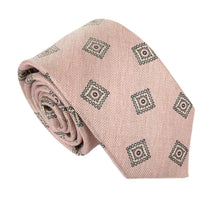 Pink Square Medallion Linen Weave Red Label Silk Tie