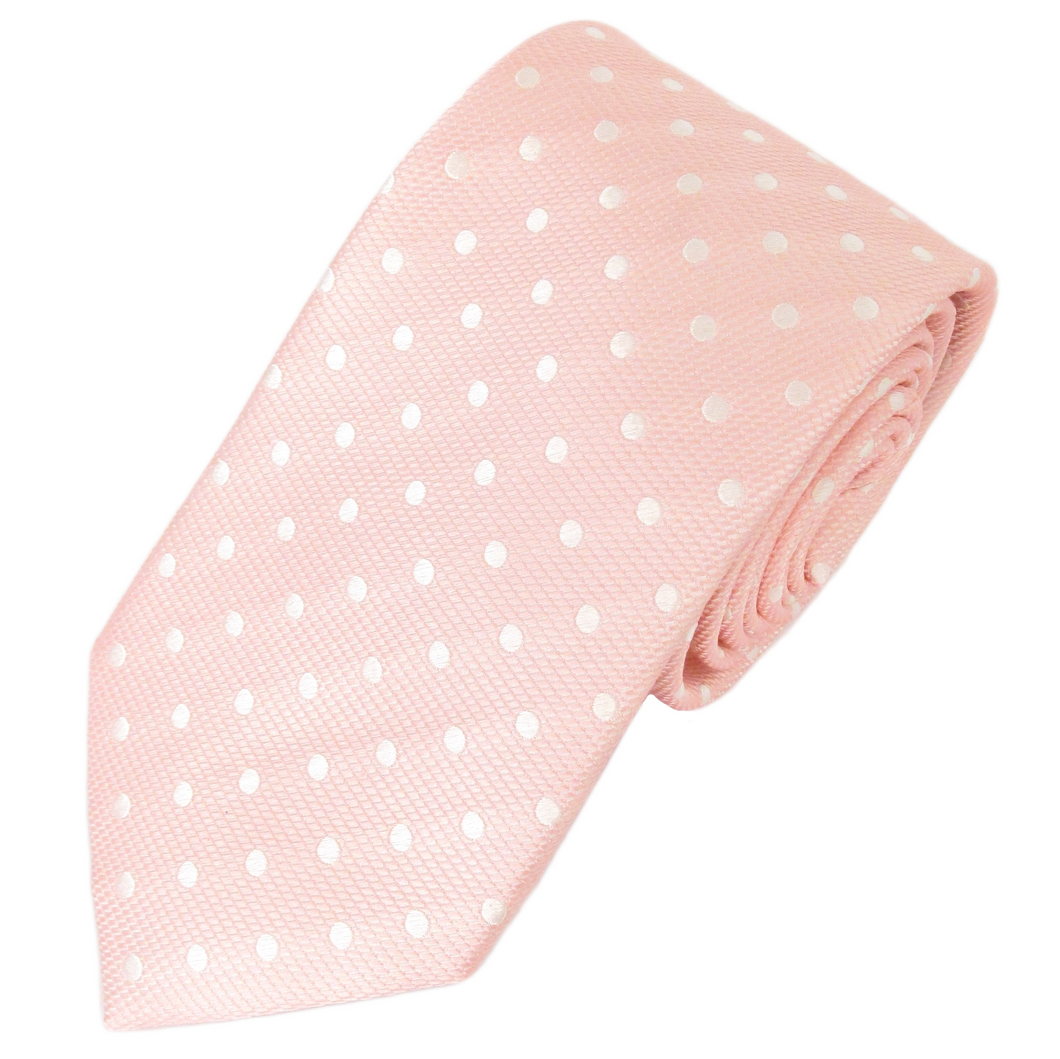 Pink Silk Tie with White Polka Dots by Van Buck