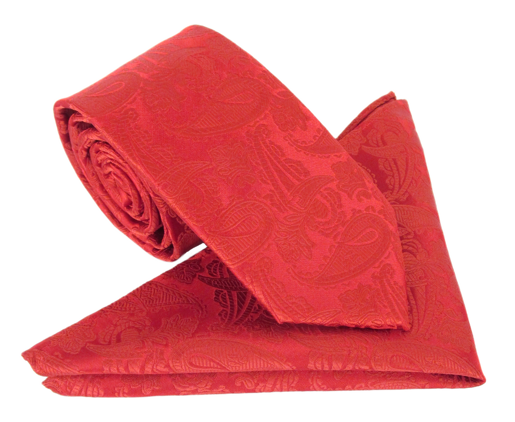 Red Paisley Tie & Pocket Square by Van Buck