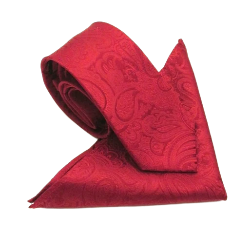 Paisley Red Silk Tie & Pocket Square Set by Van Buck