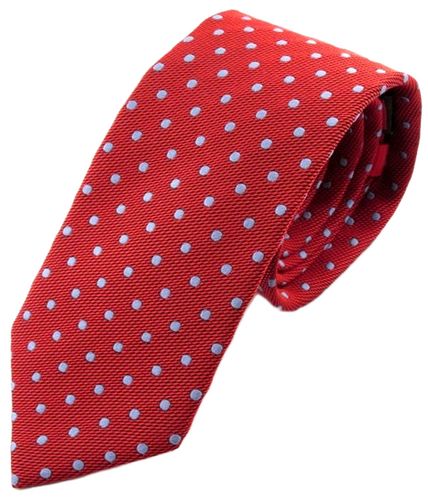 Red Silk Tie With Sky Blue Polka Dots