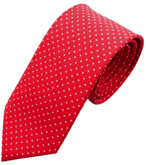 Red Silk Tie with White Pin Dots by Van Buck