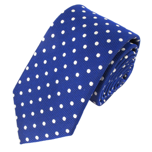 Royal Blue Silk Tie With White Polka Dots
