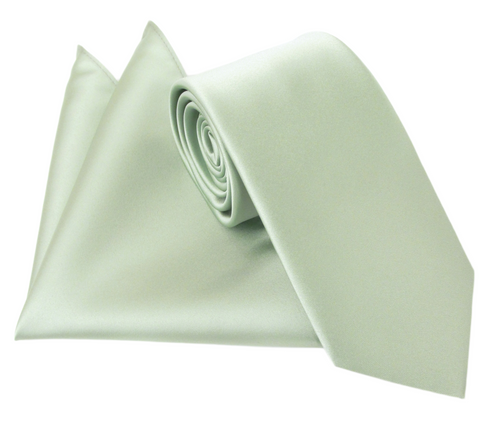 Pistachio Sage Green 50 Satin Tie & Pocket Square Set by Van Buck