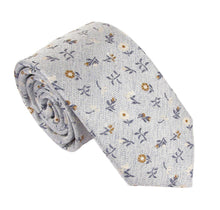 Sky Blue Elegant Floral Linen Weave Red Label Silk Tie