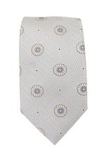 Sky Blue Large Floral Medallion Linen Weave Red Label Silk Tie