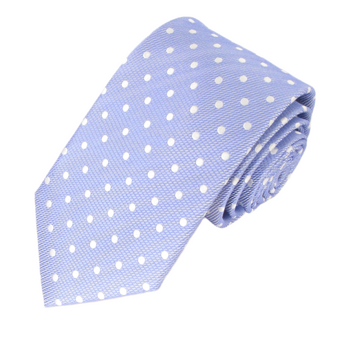 Sky Blue Silk Tie With White Polka Dots