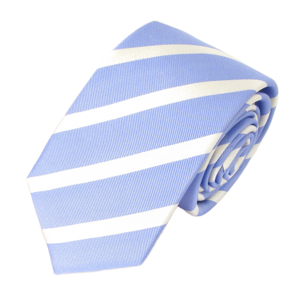 Striped Sky Blue with White Silk Tie