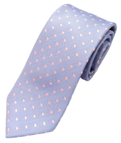 Sky Blue Silk Tie With Pink Polka Dots by Van Buck