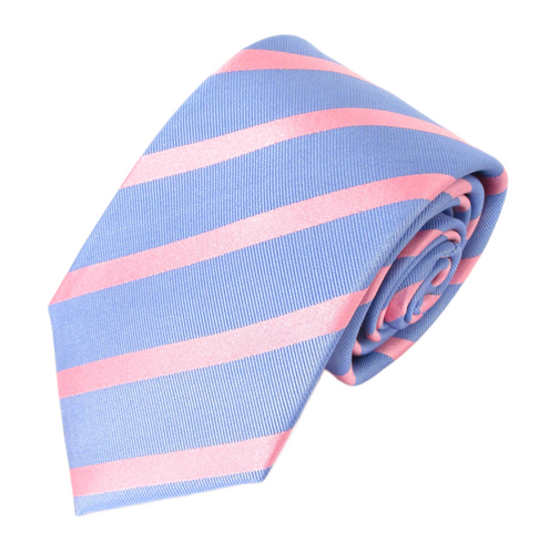Striped Sky Blue with Pink Silk Tie