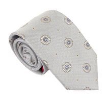 Sky Blue Large Floral Medallion Linen Weave Red Label Silk Tie