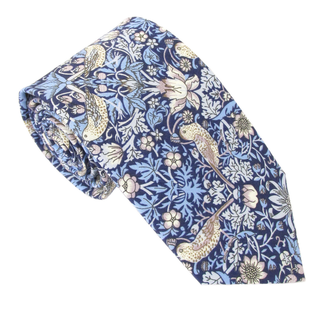 Strawberry Thief Blue Cotton Tie Made with Liberty Fabric