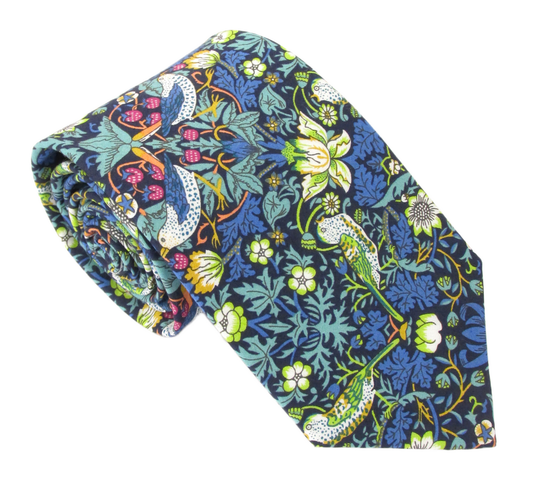 Strawberry Thief Teal Green Cotton Tie Made with Liberty Fabric