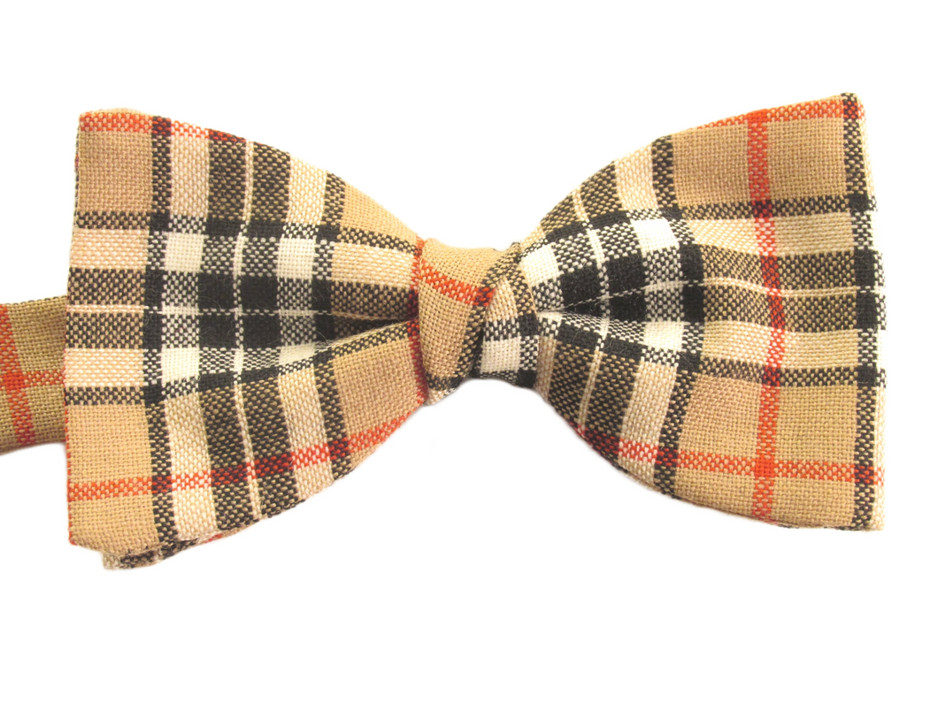 Camel Thompson Wool Tartan Bow Tie by Van Buck