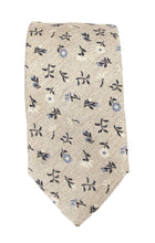 Tan Elegant Floral Linen Weave Red Label Silk Tie