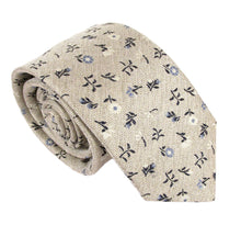 Tan Elegant Floral Linen Weave Red Label Silk Tie
