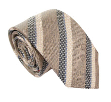 Tan Pastel Weave Stripe Linen Weave Red Label Silk Tie