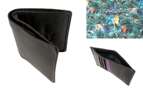 Black Leather RFID Card Holder Trimmed With Tou Can Hide Liberty Fabric