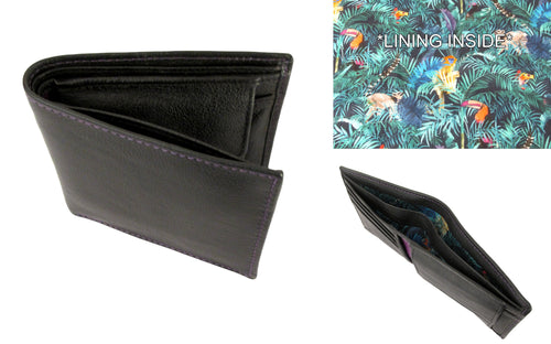Black Leather RFID Coin Wallet Trimmed With Tou Can Hide Liberty Fabric
