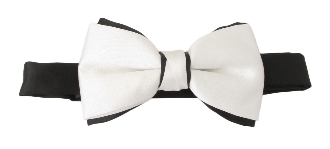 White & Black Satin Two Tone Bow Tie by Van Buck