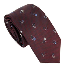 Wine Neat Chequered Flower Red Label Silk Tie by Van Buck