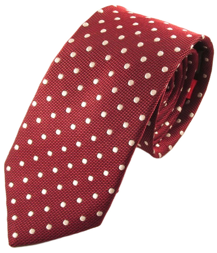 Burgundy Silk Tie With White Polka Dots by Van Buck