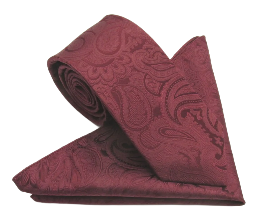 Paisley Wine Silk Tie & Pocket Square Set by Van Buck