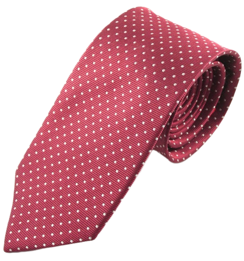 Burgundy Silk Tie With White Pin Dots by Van Buck