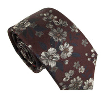 Wine Achromatic Flowers Red Label Silk Tie by Van Buck