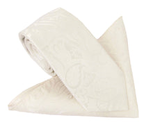 Ivory Paisley Silk Tie & Pocket Square Set by Van Buck